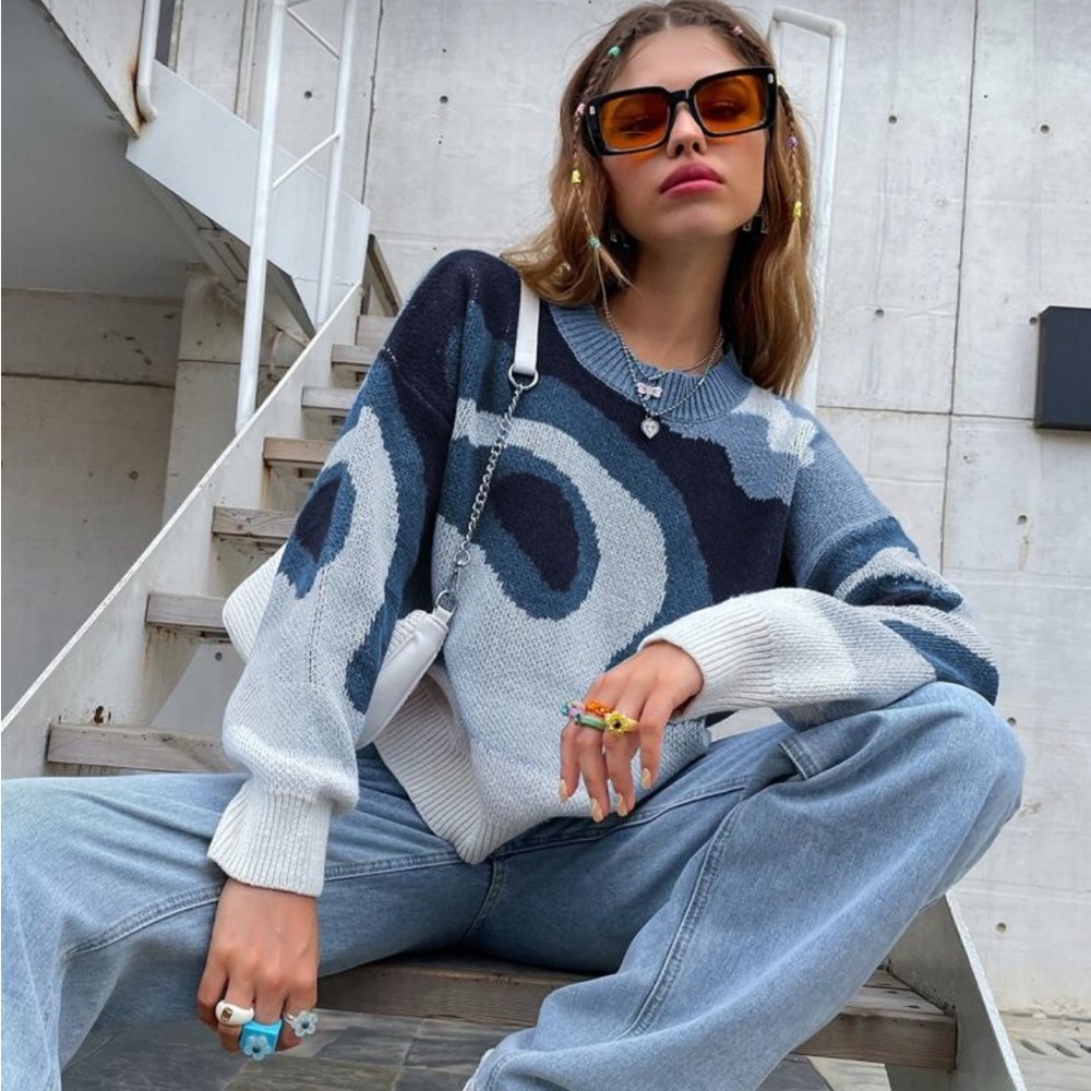 Blue Colour Block Sweater - Medium